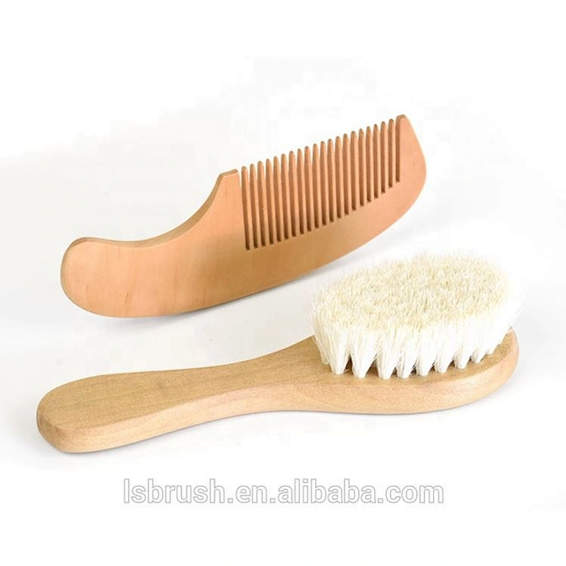 Baby healthy Care Wooden boar bristle baby hair brushes elegant Streamlined hair brush comb set