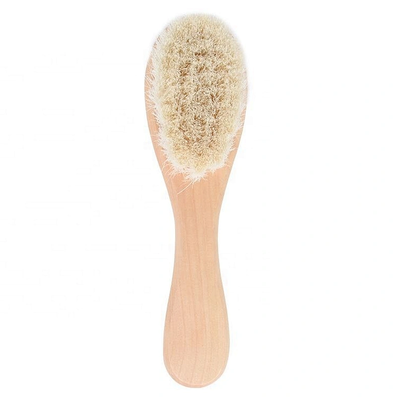 Wood Handle Material and soft Bristle Brush Material Baby Goat Bristle Cute Newborn kids HairBrush
