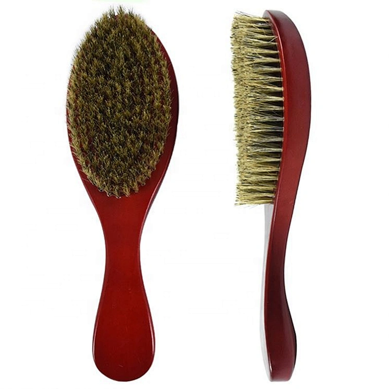 Anti static mens beard grooming kit shaving wood boar bristle hair brush wave curved 360 wave brush