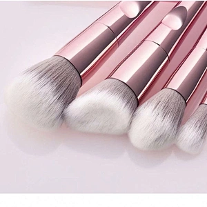 Private Label Synthetic Personalized Makeup Brush Set with Cosmetic Bag New Arrival 10pcs Rose Gold Foundation Fan Brush Face
