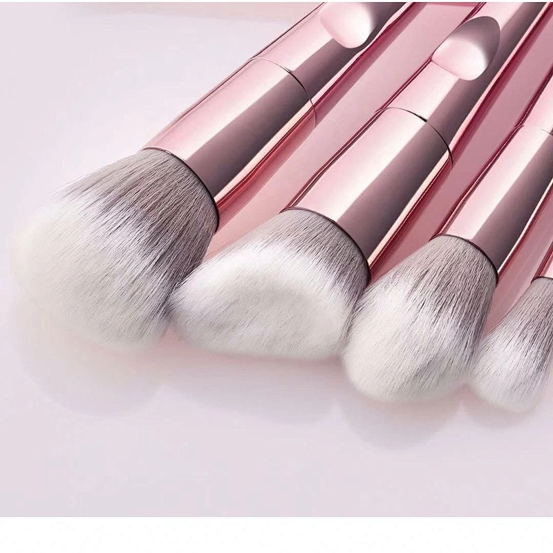 Private Label Synthetic Personalized Makeup Brush Set with Cosmetic Bag New Arrival 10pcs Rose Gold Foundation Fan Brush Face