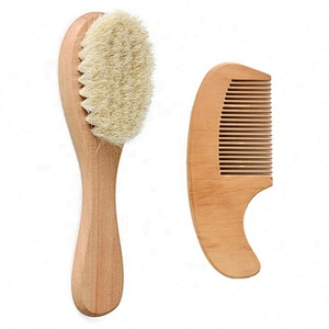 Amazon hot selling eco-friendly natural wood brush comb set mini soft goat bristles newborn baby hair brush