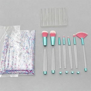 7Pcs Colorful Glitter DIY Makeup Brushes Sets Empty Tube Professional Make Up Brush Custom With PVC Bag