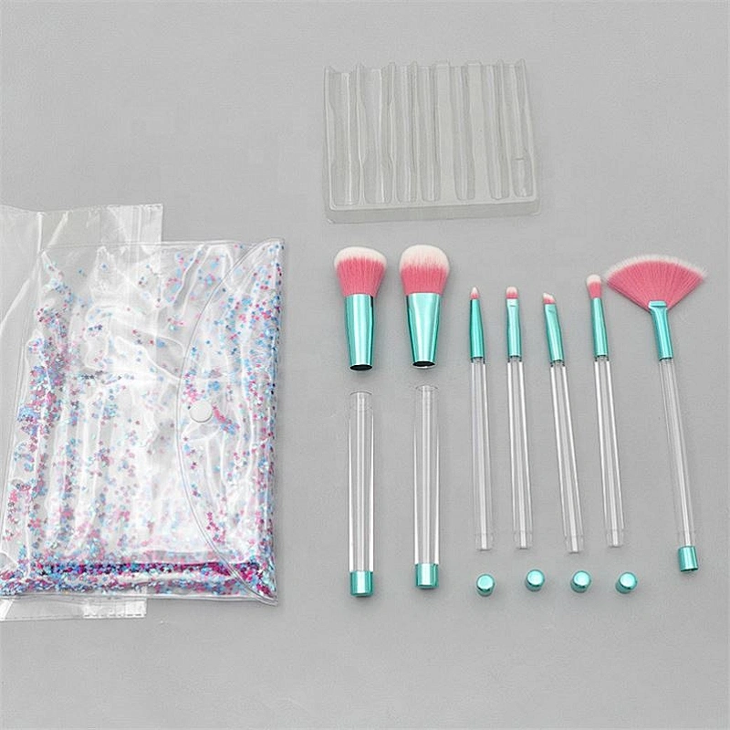7Pcs Colorful Glitter DIY Makeup Brushes Sets Empty Tube Professional Make Up Brush Custom With PVC Bag