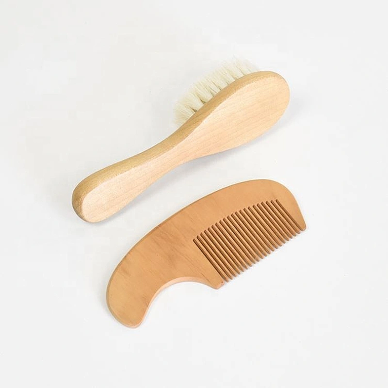 Amazon hot selling eco-friendly natural wood brush comb set mini soft goat bristles newborn baby hair brush