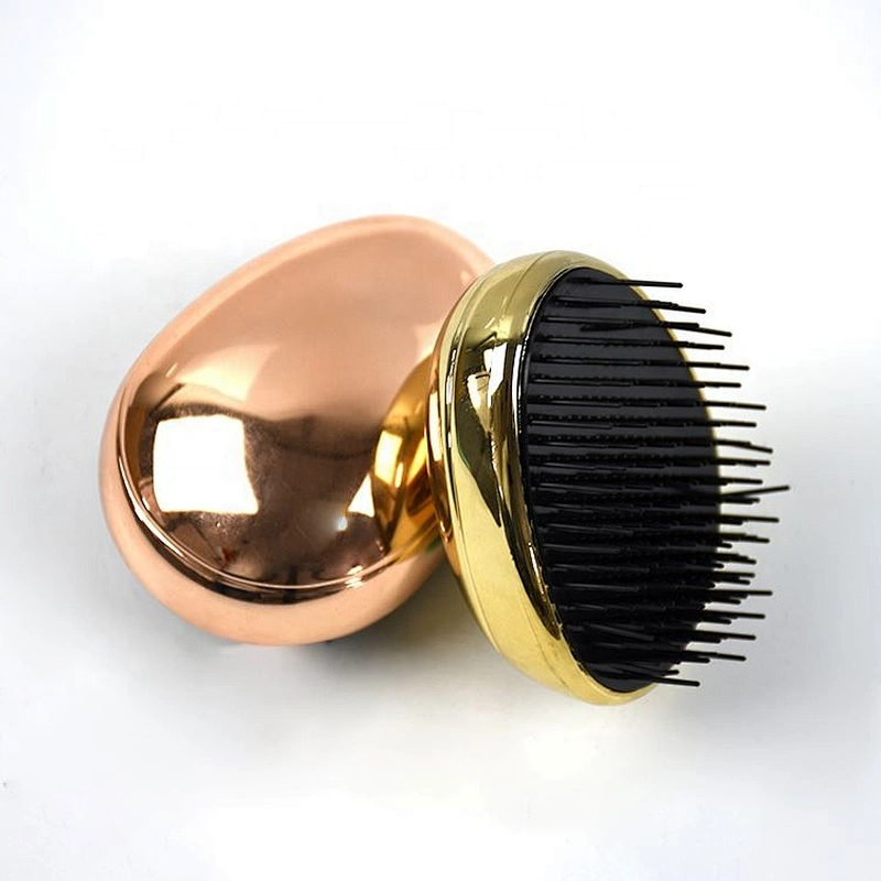Skillful manufacture beautiful design color brilliancy electroplated surface mini egg shape detangle hairbrush