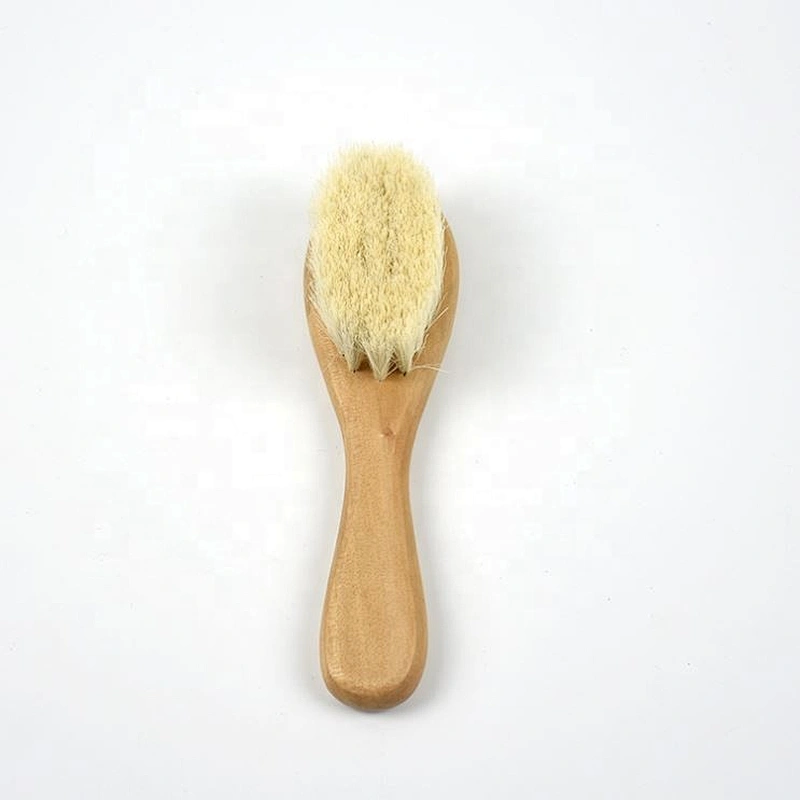 Baby Hair Brush and Comb Set Goat Bristles Infant Hair Helps Prevent Cradle Cap OEM Wooden with Natural Round Vent Wood Compact