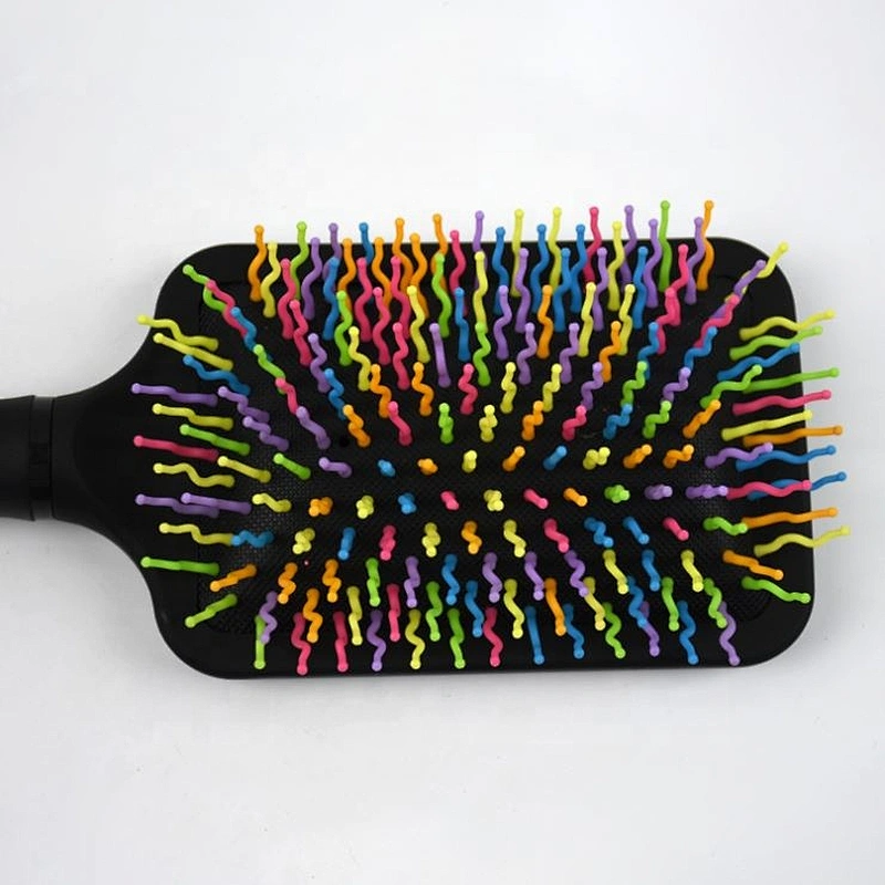 Natural big size paddle hairbrush custom logo rainbow hair brush for woman