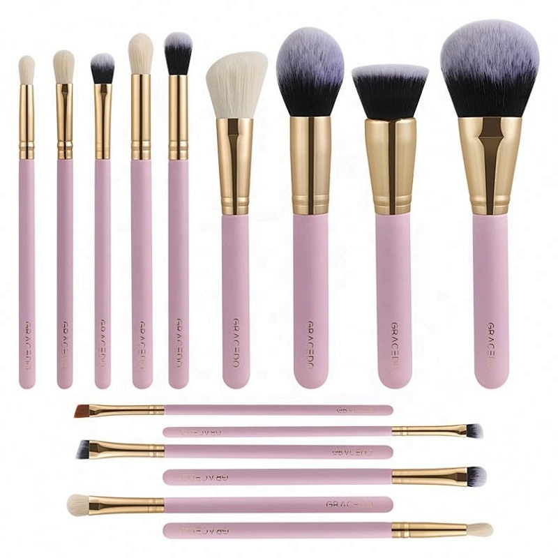 Gracedo 15 Pcs Makeup Brushes Premium Synthetic Foundation Powder Concealer Eye Shadows Brush Set Pink