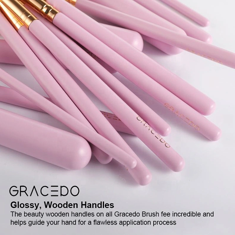 Gracedo 15 Pcs Makeup Brushes Premium Synthetic Foundation Powder Concealer Eye Shadows Brush Set Pink