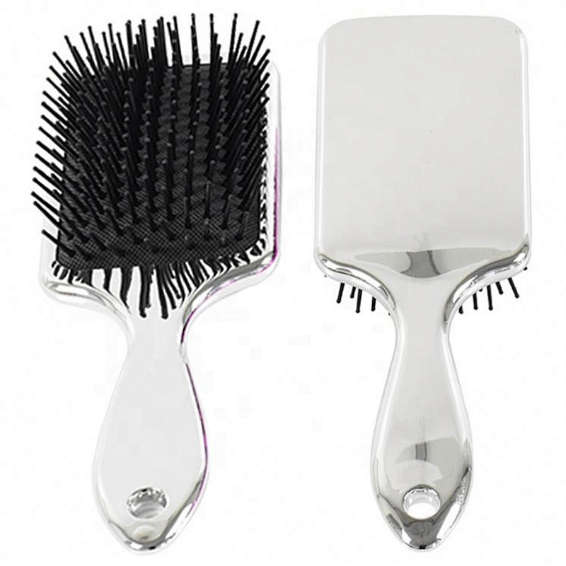 Hot sale ningbo middle size hair brush paddle electroplating golden adult hair brush