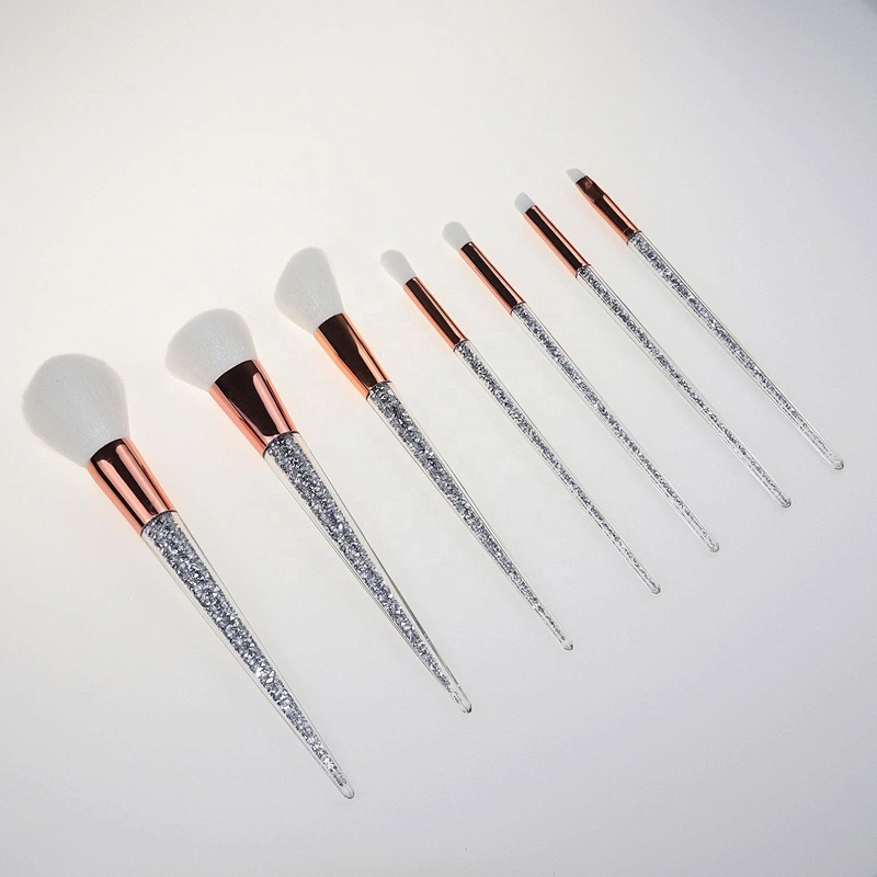 Wholesale 7 Pcs Silver Glitter Crystal Handle Makeup Brush Set Private Label Bling Brushes