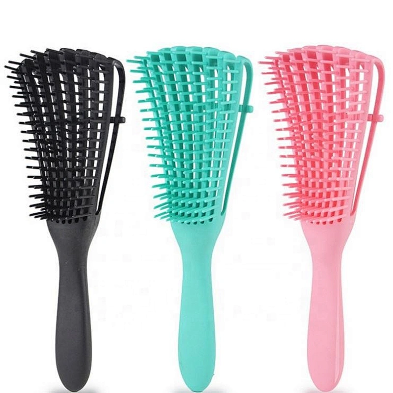 Custom Plastic Detangling Hair Brush Vent Curve 8 Rows Anti-Static Scalp
