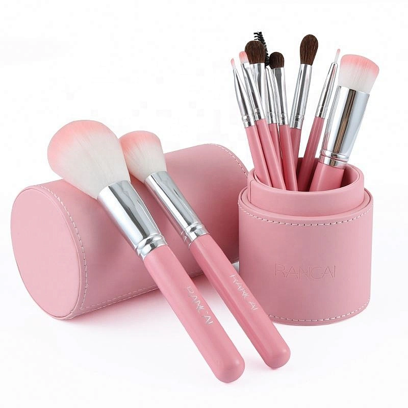 RANCAI 10Pcs Powder Foundation Blusher Lip Eyeliner Eyeshadow Blending Contour Makeup Brushes Set With Cylinder