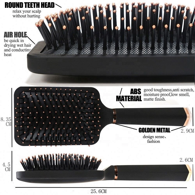 Black Paddle Cushion Hair Massage Brush Professional Comb