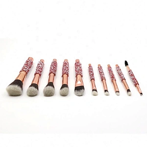 Make Your Own Label Rose Golden Glitter Makeup Brushes 10Pcs Shiny Crystal Diamond Foundation Brush Set