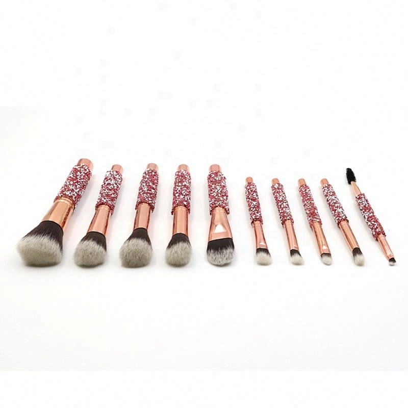 Make Your Own Label Rose Golden Glitter Makeup Brushes 10Pcs Shiny Crystal Diamond Foundation Brush Set