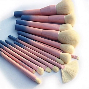 14Pcs/Set Gradient Handle Makeup Brushes Soft Synthetic Hair Foundation Power Brush Set Facial Make Up Tools With Cosmetic Bag
