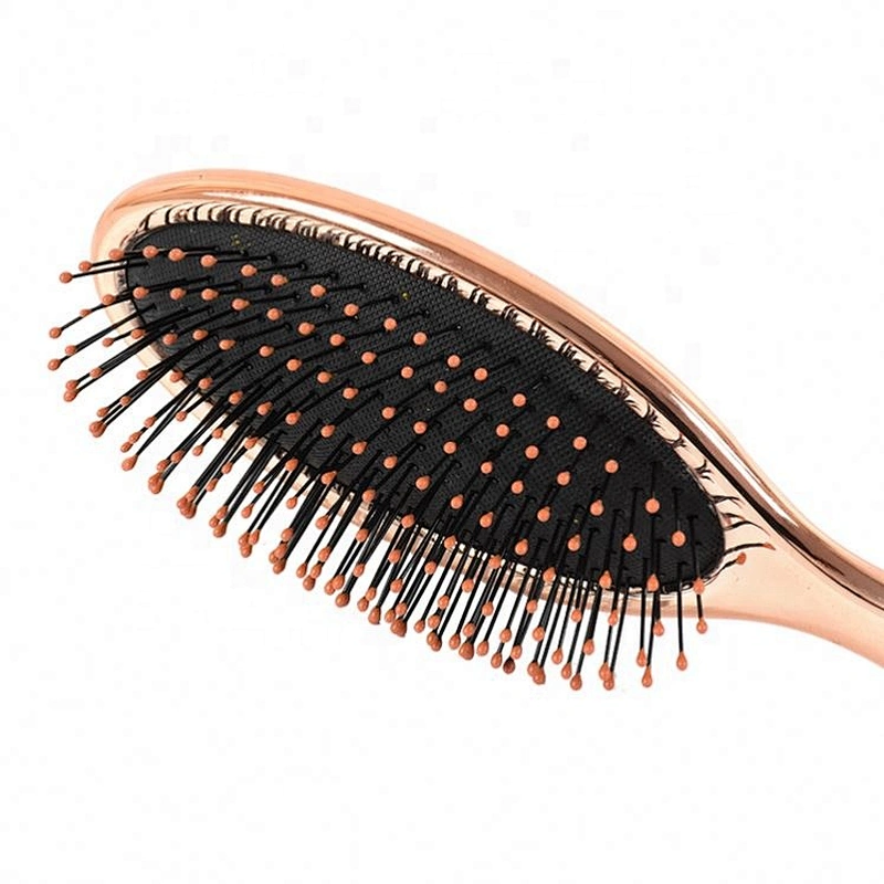 Multi-color Girls Princess Wholesale Factory Small MOQ Massage Cushion Electroplated Hair Brush Rose Gold Round Vent Paddle