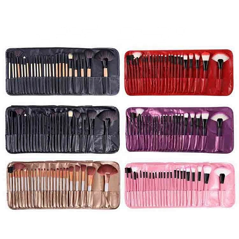 24piece Custom High Quality Professional Low MOQ Wooden Handle Makeup Brush Sets with Bag Foundation Fan Brush Synthetic Hair