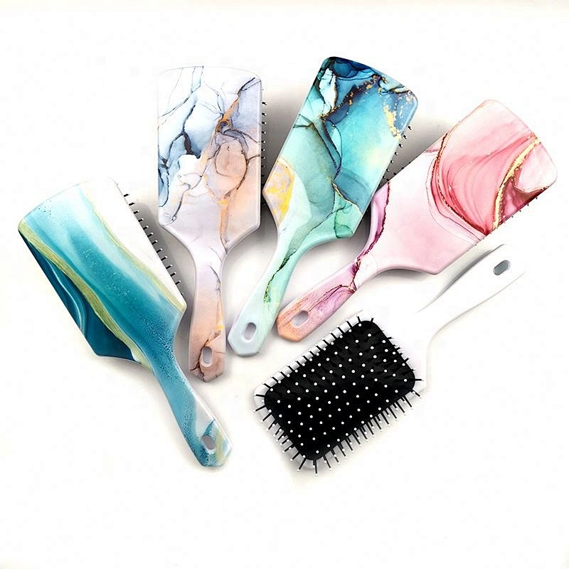2020 New Design Marble Cushion Plastic Hair Brush Private Label Detangle Magic Paddle