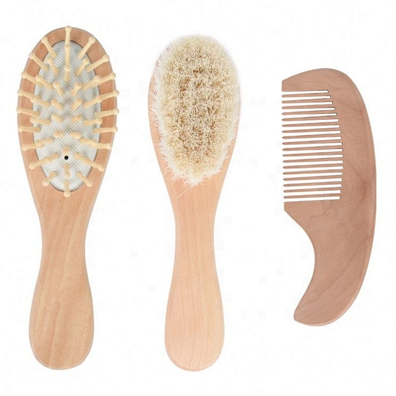 Eco wooden goat hair brush comb cushion massage brush mini baby brush set