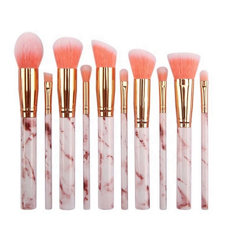 10 Pcs Marble Plastic Handle Soft Hair Makeup Brush Set Custom