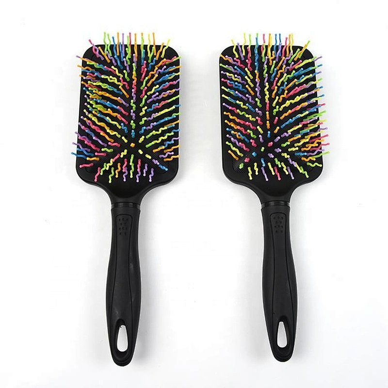 Natural big size paddle hairbrush custom logo rainbow hair brush for woman