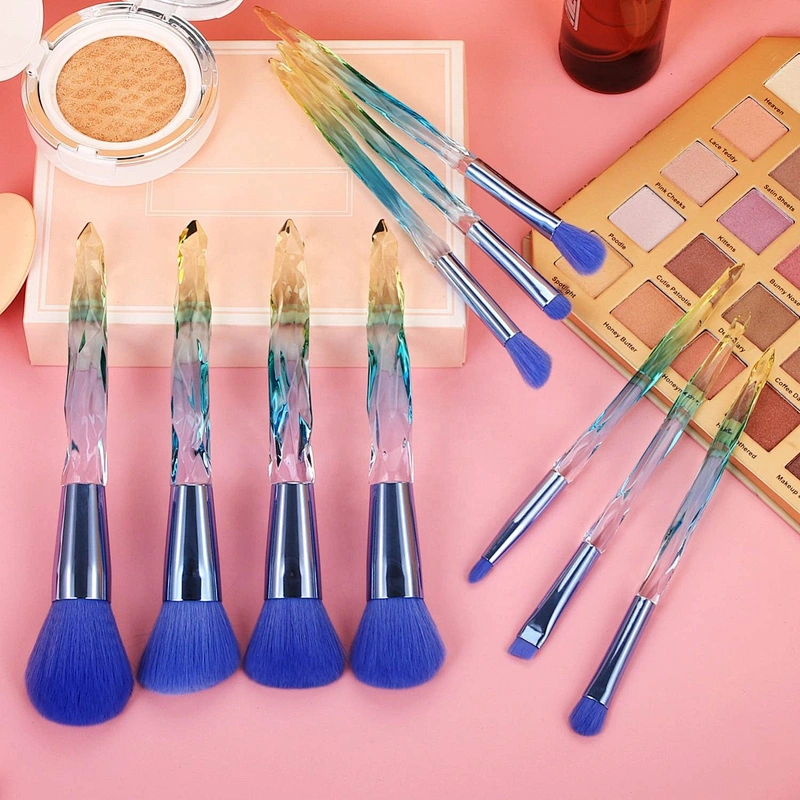 Oem Factory Nylon Hair Makeup Brush Sets Tools Make Up Kit Eye Shadow Transparent Diamonds Crystal Handle Brushes