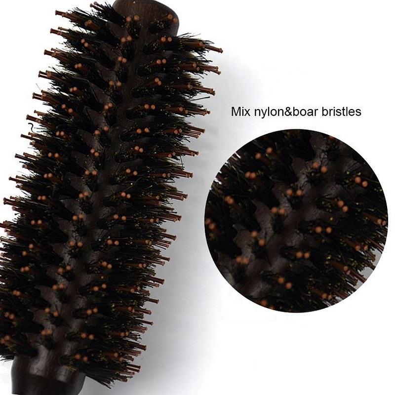 Exfoliating nylon boar bristle salon women care beauty fashional hairdressing round styling wooden brush