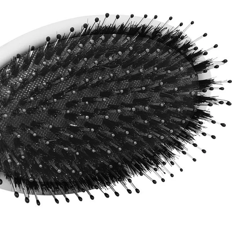 Wholesale anti static private label mix soft nylon and boar bristles white hair massage brush