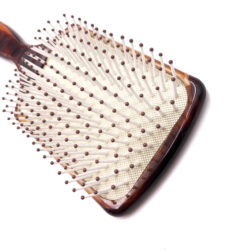 Wholesale Amber Paddle Cushion Plastic Hair Brush Soft Nylon Bristle Detangling Logo Hair Brush for hair extensions