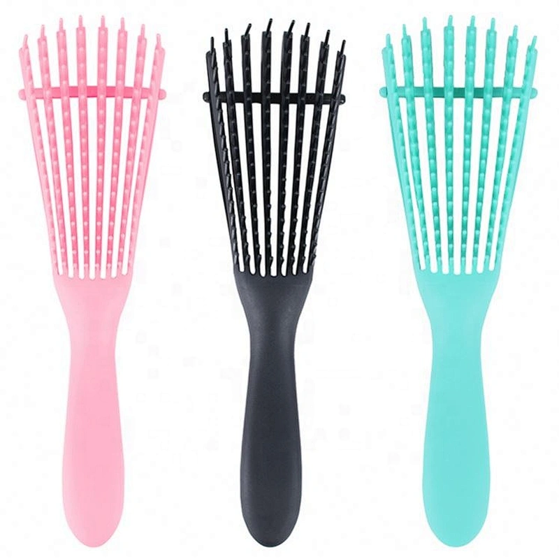 New fashion design rat tail straight wet to dry vent curved nylon bristles cleaner 8 lines air flexible brush