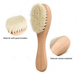 Soft cute wooden handle 100% goat hair brush+small cushion travel baby hair brush