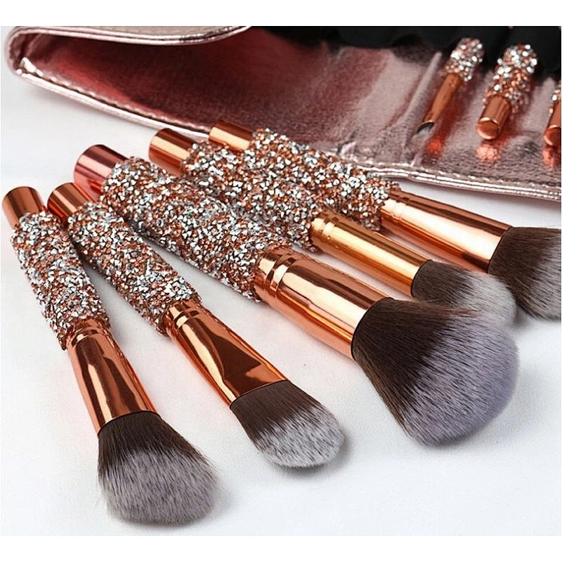 Bling Crystal Handle Diamond Makeup Brushes 10Pcs Glitter Make-Up Brush Set Cute