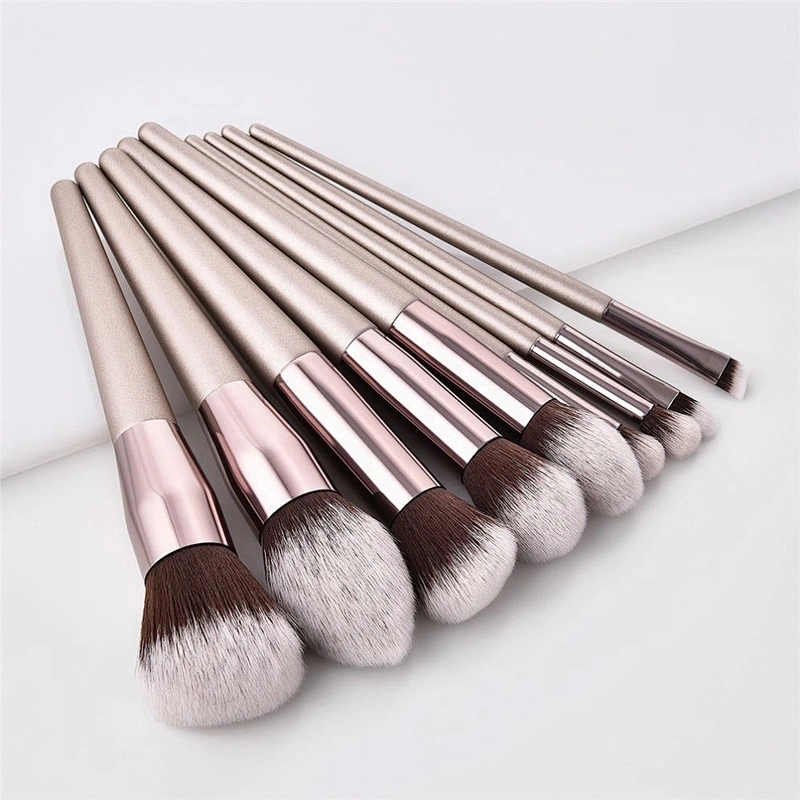 10Pcs Cosmetic  Make Up Brush Champagne Color Makeup Brushes Set