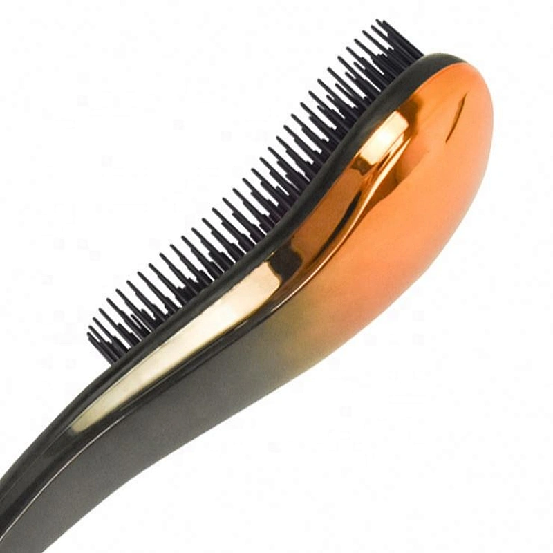 Electroplating shiny gold black two colors change TPEE bristles detangler custom tangle detangling hair brush