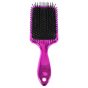 Girls beauty care electroplating shiny soft bristle massage cushion private label paddle brush