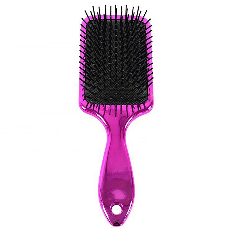 Girls beauty care electroplating shiny soft bristle massage cushion private label paddle brush