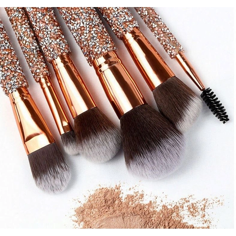 Bling Crystal Handle Diamond Makeup Brushes 10Pcs Glitter Make-Up Brush Set Cute