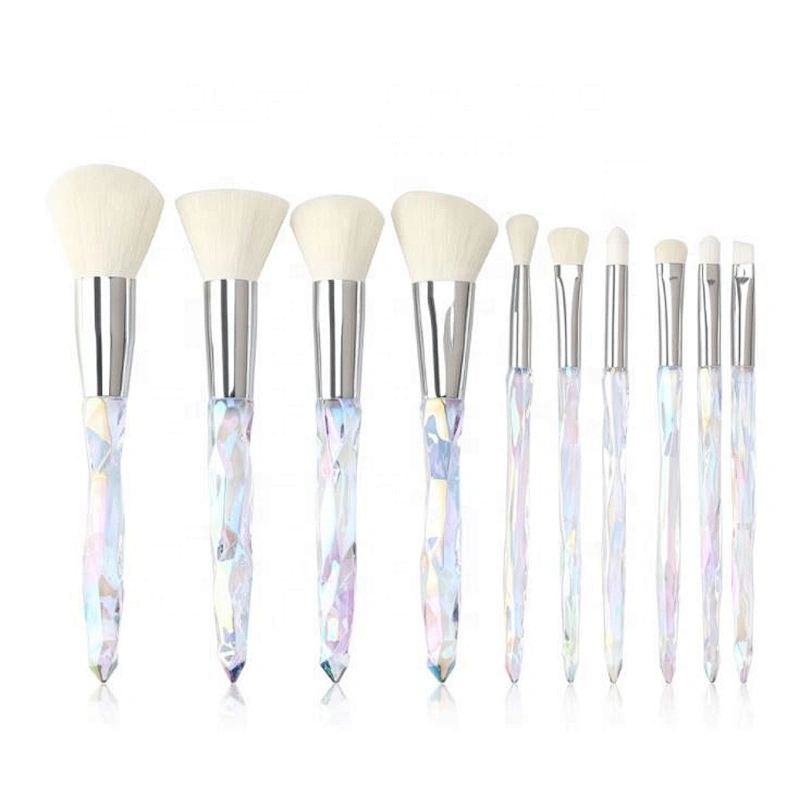 Hot Selling 10Pcs Pieces Crystal Makeup Brushes Transparent Diamond Handle Brush Set