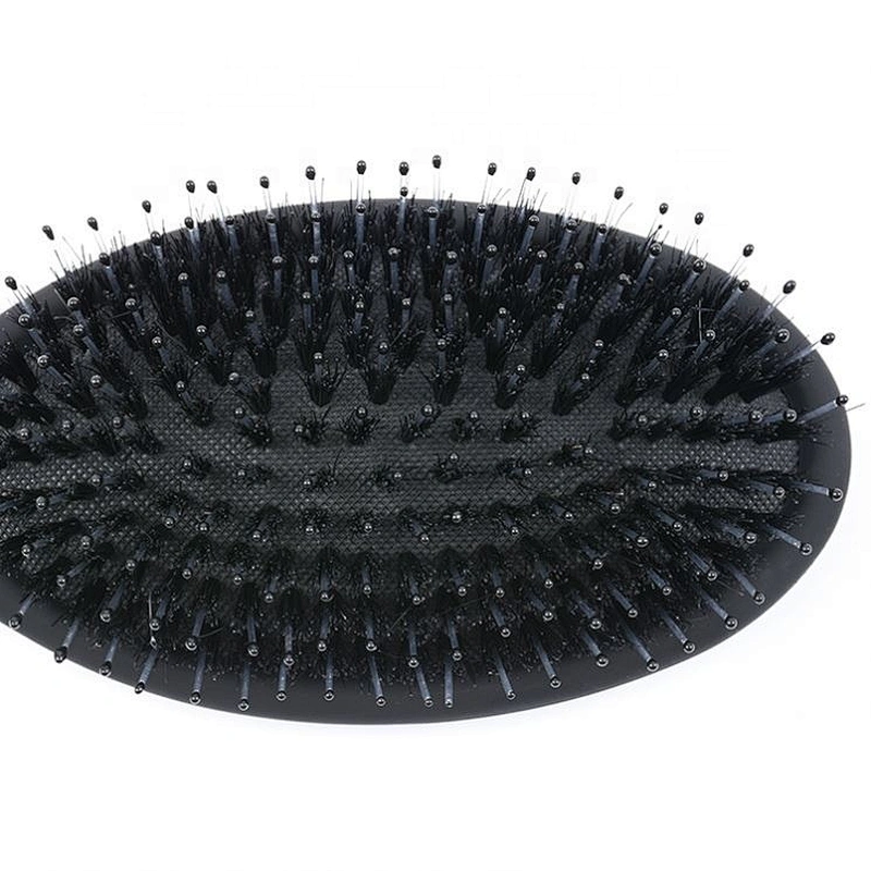 Adult original detangler antistatic black oval brush rubber cushion natural nylon boar bristle hairbrush