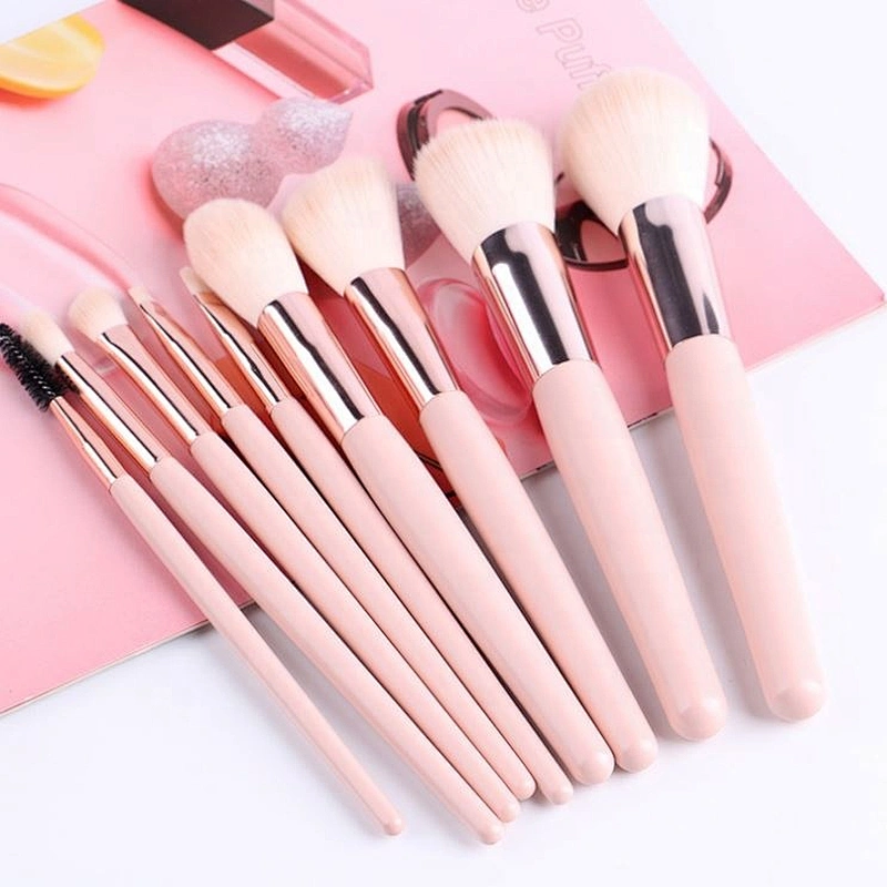 9 Piece Wooden Handle Material Cosmetic Travel Makeup Brush Set