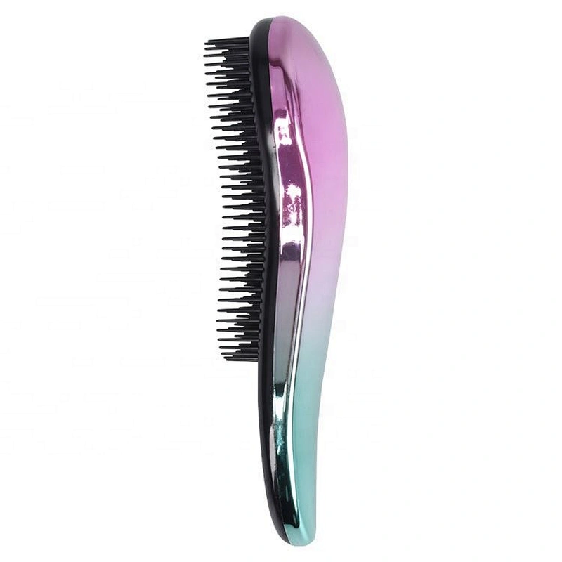 OEM hair brushes fashional electroplating pink green color custom logo plastic bristles hairbrush detangle
