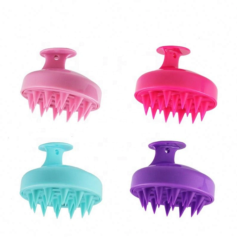 Private Logo Hair Shampoo Brush Head Scalp Massager Scrubber, Solid Silicone, Brushes Wet And Dry