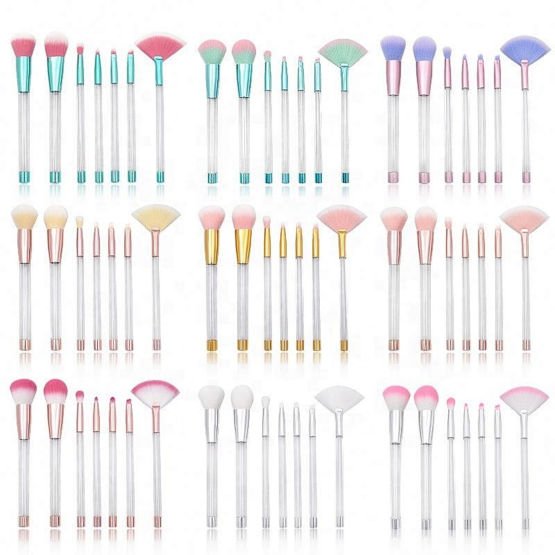 Handle Make up Brush Peacock Blue Private Label Bushes Cosmetic Makeup Set Fashionable Personalized Empty Crystal Fan Brush Face