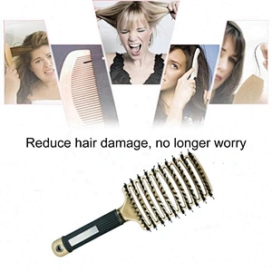 Salon Professional Wig Hard Vented Massage Curved Curly Plastic Gold Boar Bristle Hair Brush Detangle For Men Styling