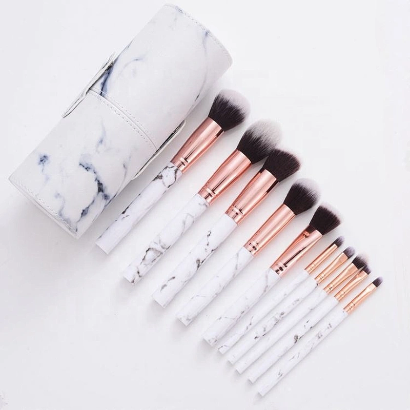 10 Pcs Marble Plastic Handle Soft Hair Makeup Brush Set Custom