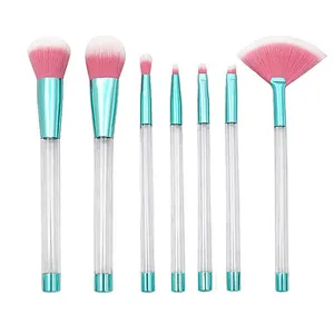 Handle Make up Brush Peacock Blue Private Label Bushes Cosmetic Makeup Set Fashionable Personalized Empty Crystal Fan Brush Face
