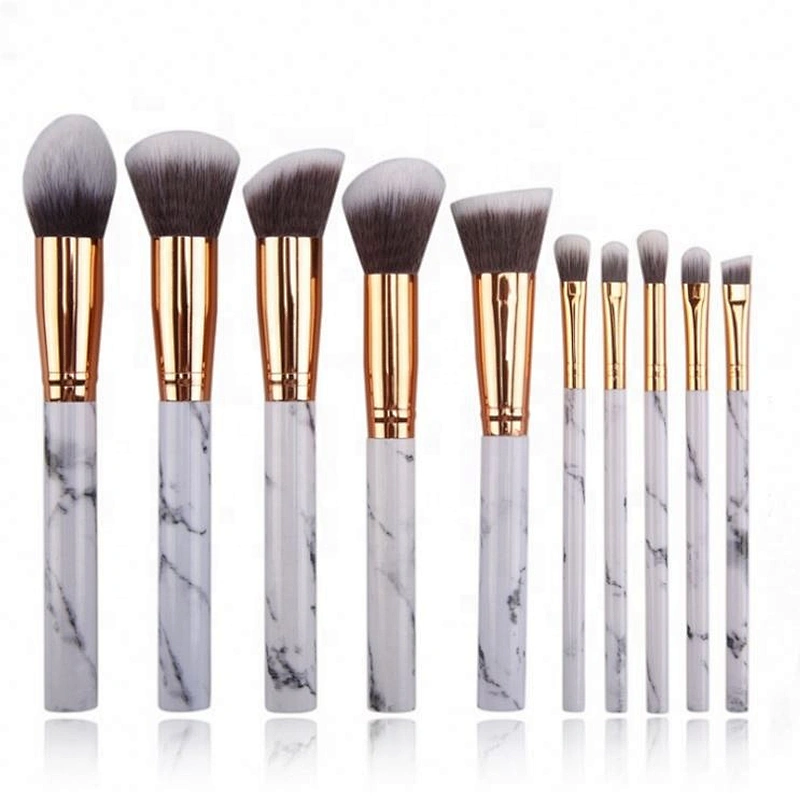 10 Pcs Marble Plastic Handle Soft Hair Makeup Brush Set Custom